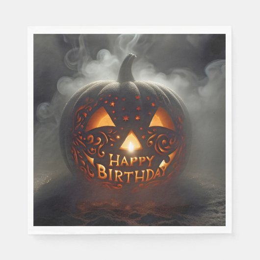 Serviette En Papier Joyeux anniversaire Jack-o-lanterne dans la fumée (Devant)