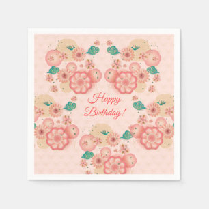 Serviette En Papier Joyeux Anniversaire - Jardin des fleurs de pêche p