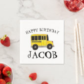 Serviette En Papier Joyeux Anniversaire Jaune École Bus Enseignant Édu (En situation)