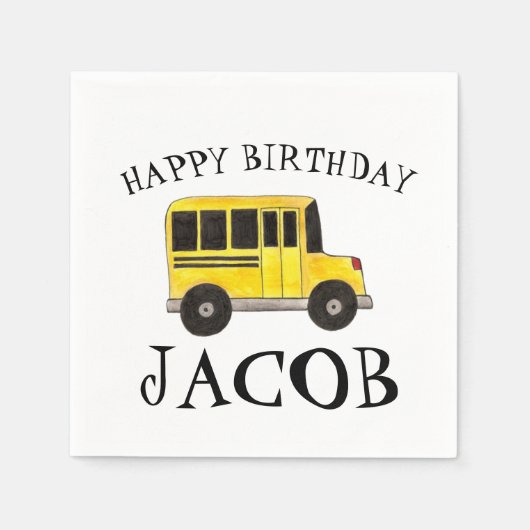 Serviette En Papier Joyeux Anniversaire Jaune École Bus Enseignant Édu (Devant)
