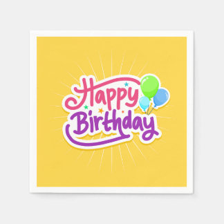 Serviette En Papier Joyeux Anniversaire Jaune Papier Party Napkin