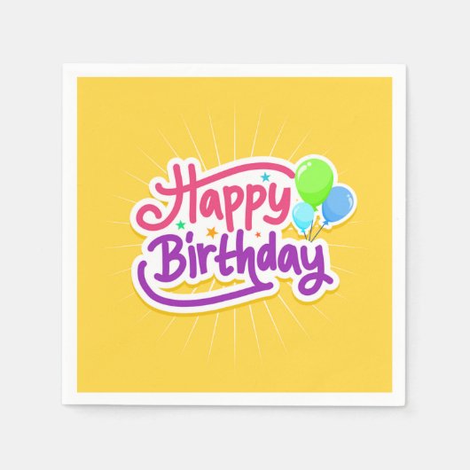 Serviette En Papier Joyeux Anniversaire Jaune Papier Party Napkin (Devant)