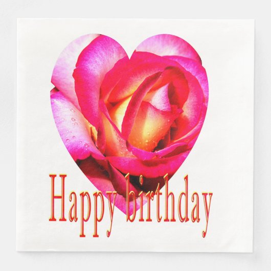 Serviette En Papier Joyeux anniversaire jaune rose coeur Napkins (Devant)