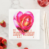 Serviette En Papier Joyeux anniversaire jaune rose coeur Napkins (En situation)