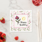 Serviette En Papier Joyeux anniversaire - Joli Fleurs sauvages et sole (En situation)