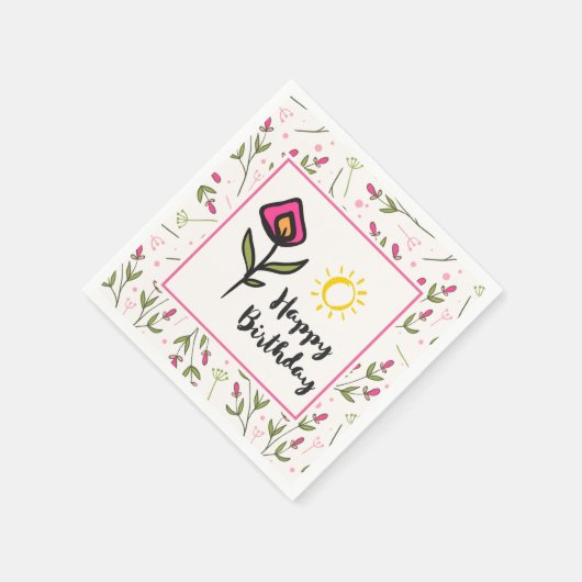 Serviette En Papier Joyeux anniversaire - Joli Fleurs sauvages et sole (Coin)
