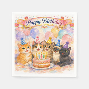 Serviette En Papier Joyeux Anniversaire Jolies Fêtes Chat Nappe en Pap