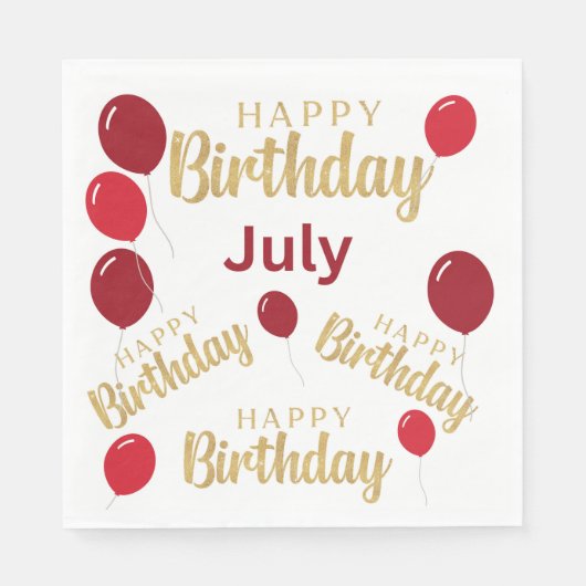 Serviette En Papier Joyeux anniversaire Juillet anniversaires Papier N (Devant)