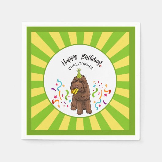 Serviette En Papier Joyeux anniversaire Labradoodle fête personnalisée (Devant)