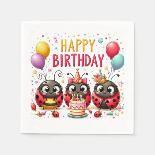 Serviette En Papier Joyeux anniversaire Ladybugs (Devant)