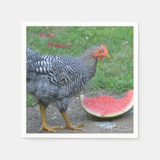 Serviette En Papier Joyeux Anniversaire Le poulet aime la pastèque (Devant)