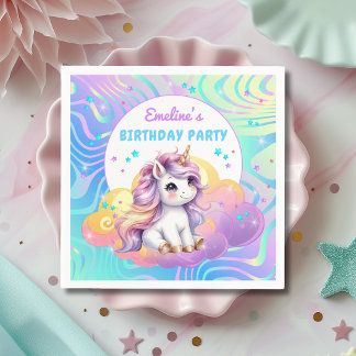 Serviette En Papier Joyeux Anniversaire Licorne Magique Pailletée Mign