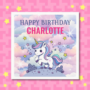 Serviette En Papier Joyeux Anniversaire Licorne Magique Personnalisée