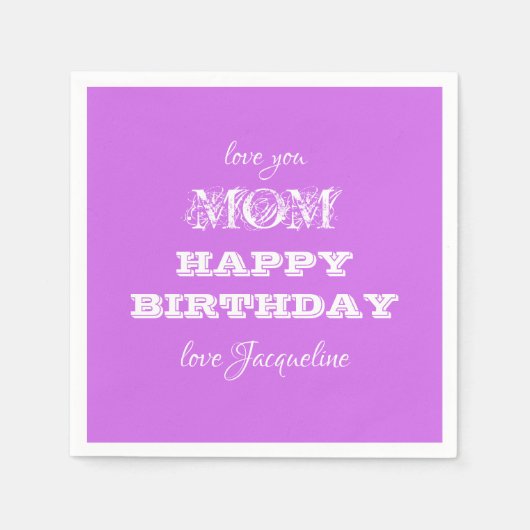 Serviette En Papier Joyeux Anniversaire Maman Chic Script Nom Élégant (Devant)