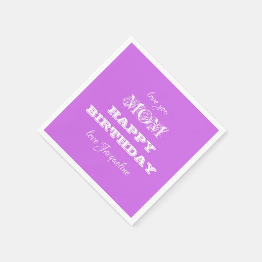 Serviette En Papier Joyeux Anniversaire Maman Chic Script Nom Élégant (Coin)