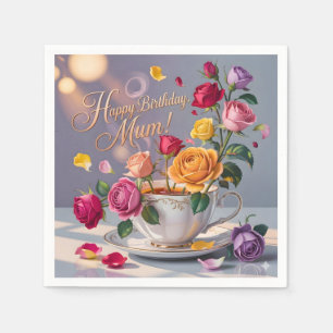 Serviette En Papier Joyeux Anniversaire Maman Message avec Roses