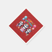 Serviette En Papier Joyeux Anniversaire, Mes Trois Pandas, (Coin)
