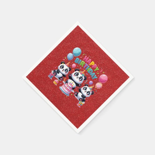 Serviette En Papier Joyeux Anniversaire, Mes Trois Pandas, (Coin)