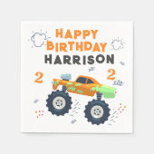 Serviette En Papier Joyeux Anniversaire Moderne Monster Car Trucks Nom (Devant)