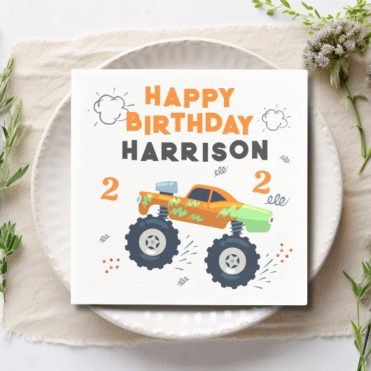 Serviette En Papier Joyeux Anniversaire Moderne Monster Car Trucks Nom