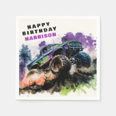 Serviette En Papier Joyeux anniversaire Monster Truck Smash Crash Boy (Devant)