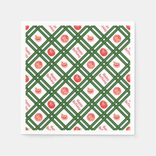 Serviette En Papier Joyeux anniversaire - Motif de tomates fraîches (Devant)