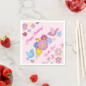 Serviette En Papier Joyeux Anniversaire Motif Fleurs Sauvages Oiseaux (En situation)