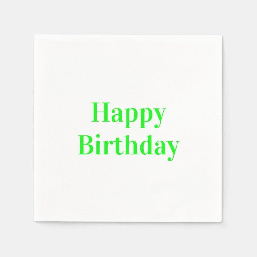 Serviette En Papier "Joyeux anniversaire" néon livre blanc vert (Devant)