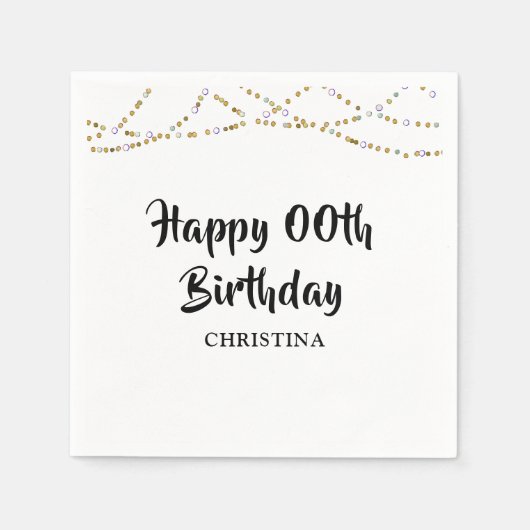Serviette En Papier Joyeux anniversaire N'IMPORTE QUEL AGE Gold String (Devant)