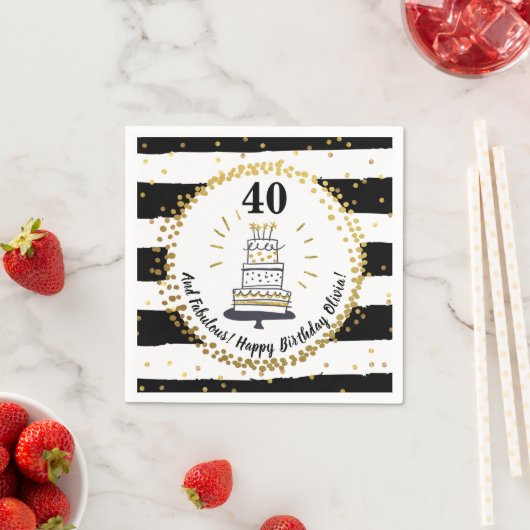 Serviette En Papier Joyeux anniversaire n'importe quel âge Noir, Blanc (En situation)