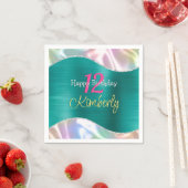 Serviette En Papier Joyeux Anniversaire, Nom Age Iridescente & Vague A (En situation)