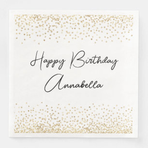 Serviette En Papier Joyeux Anniversaire Nom Élégant Script Paillettes