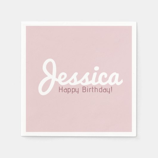 Serviette En Papier Joyeux anniversaire, Nom personnalisable | Or Rose (Devant)