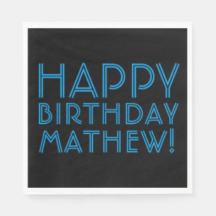 Serviette En Papier Joyeux Anniversaire (NOM QUELCONQUE) Bleu & Noir