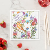Serviette En Papier Joyeux Anniversaire Oiseau Jaune (En situation)