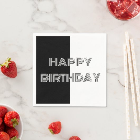 Serviette En Papier Joyeux Anniversaire Op Art Black White Party Table (En situation)