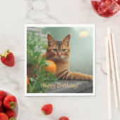 Serviette En Papier Joyeux Anniversaire Orange Tabby Cat (En situation)