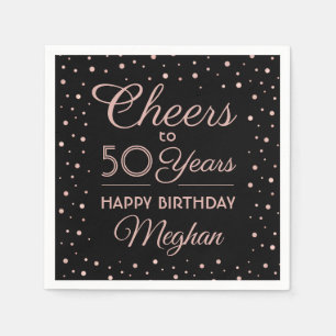 Serviette En Papier Joyeux Anniversaire Paillettes Noir & Rose Fête