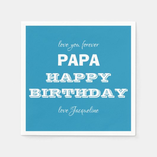 Serviette En Papier Joyeux Anniversaire PAPA Moderne Script Nom Papier (Devant)