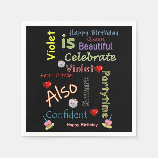 Serviette En Papier Joyeux Anniversaire Papier serviettes violet (Devant)