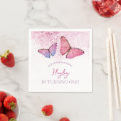 Serviette En Papier Joyeux anniversaire papillon fille 1er anniversair (En situation)