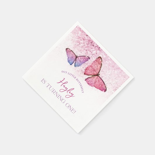 Serviette En Papier Joyeux anniversaire papillon fille 1er anniversair (Coin)
