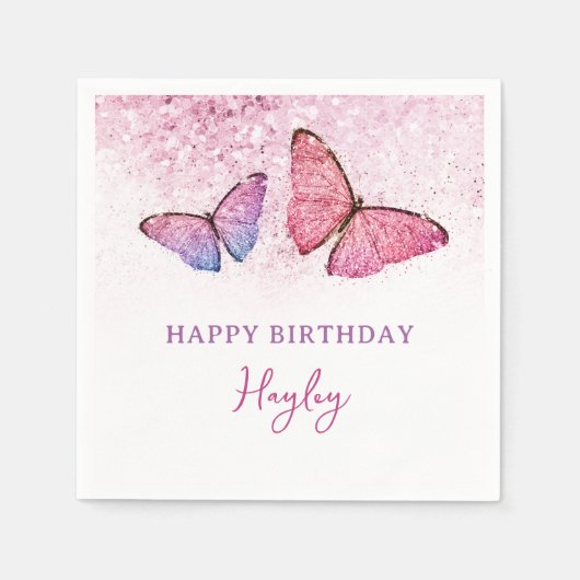 Serviette En Papier Joyeux anniversaire papillon Fille Anniversaire (Devant)