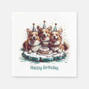Serviette En Papier Joyeux Anniversaire Pembroke Welsh Corgi Chiens