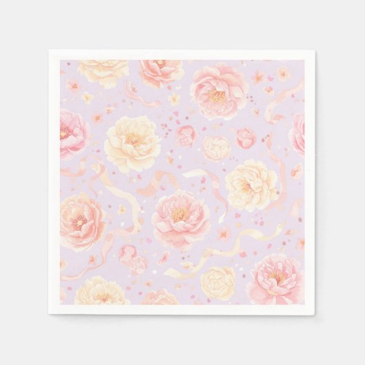Serviette En Papier Joyeux Anniversaire, Peonies Shabby Chic (Devant)