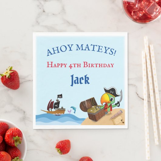Serviette En Papier Joyeux Anniversaire Perroquet Pirate Et Papier Nav (En situation)