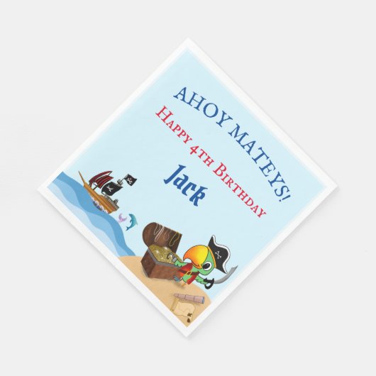 Serviette En Papier Joyeux Anniversaire Perroquet Pirate Et Papier Nav (Coin)
