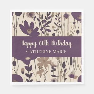 Serviette En Papier Joyeux Anniversaire Personnalisé 60 Ans Fleur Mode