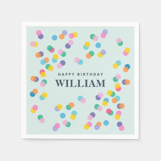 Serviette En Papier Joyeux Anniversaire Personnalisé Nom Confetti Mint (Devant)