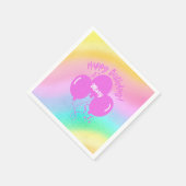 Serviette En Papier Joyeux Anniversaire Personnalisé Rainbow Hot rose  (Coin)